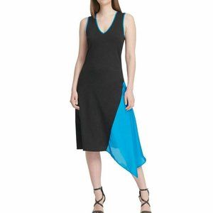 DKNY Asymmetric Satin-trim Midi A-Line Dress, M